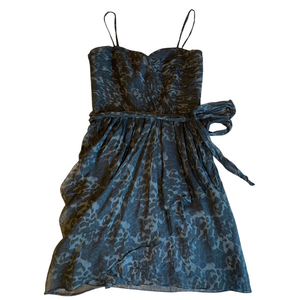 Rebecca Taylor Y2K Spaghetti Strap Cocktail Dark Gray Cheetah Mini Event Dress 8